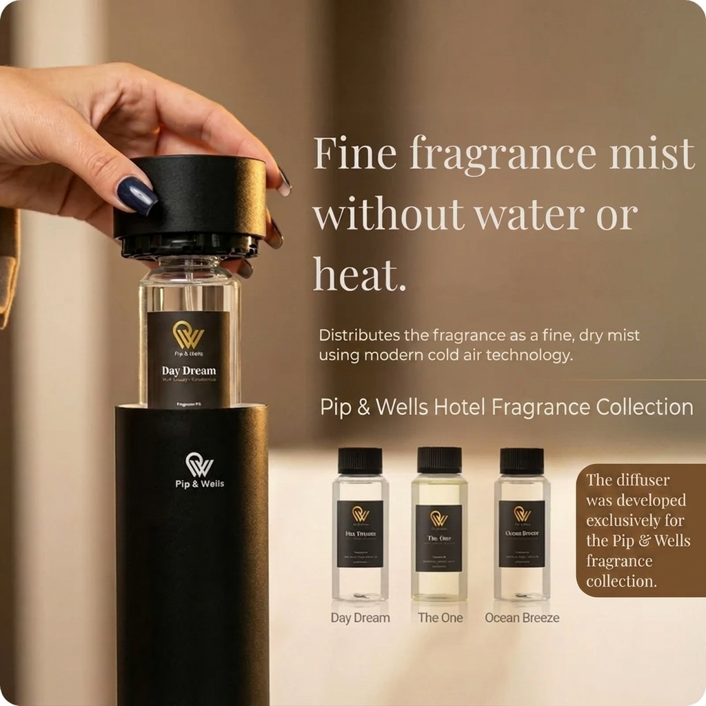 Pure One waterless cold-air diffuser, Matte Black, lifestyle image - Pip & Wells