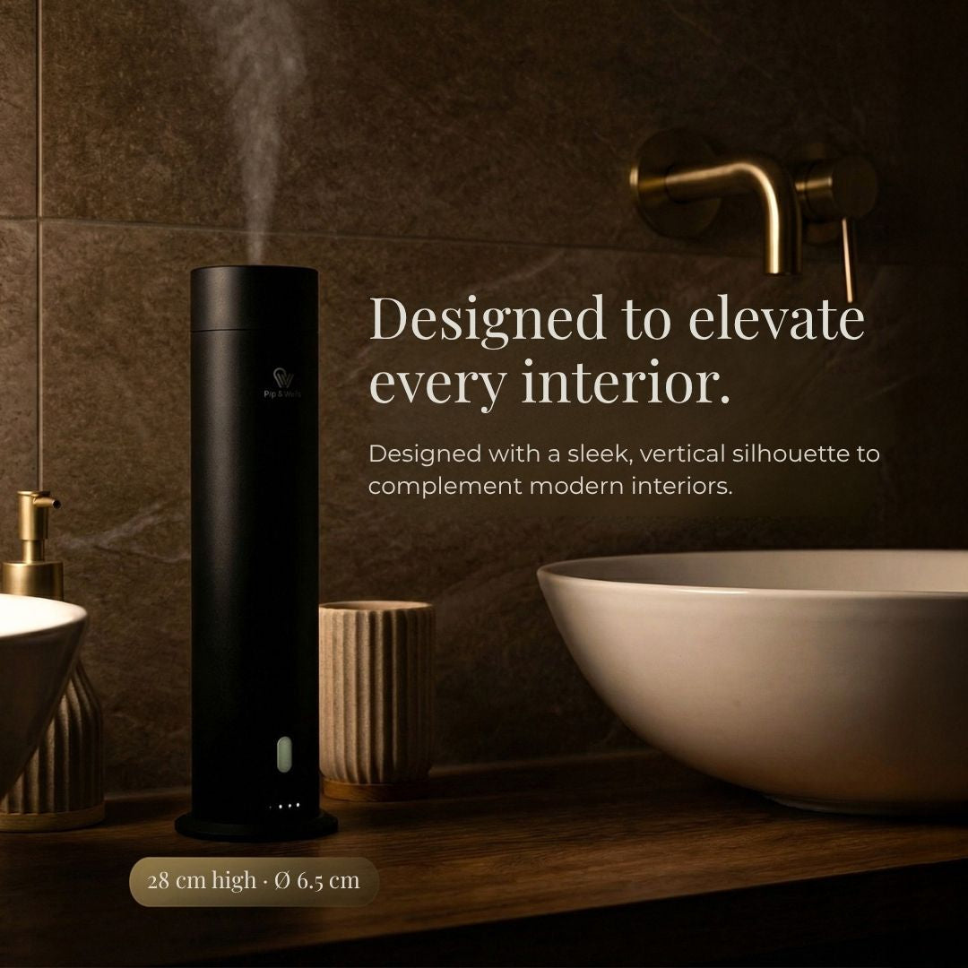 Pure One waterless cold-air diffuser, Matte Black, back label - Pip & Wells
