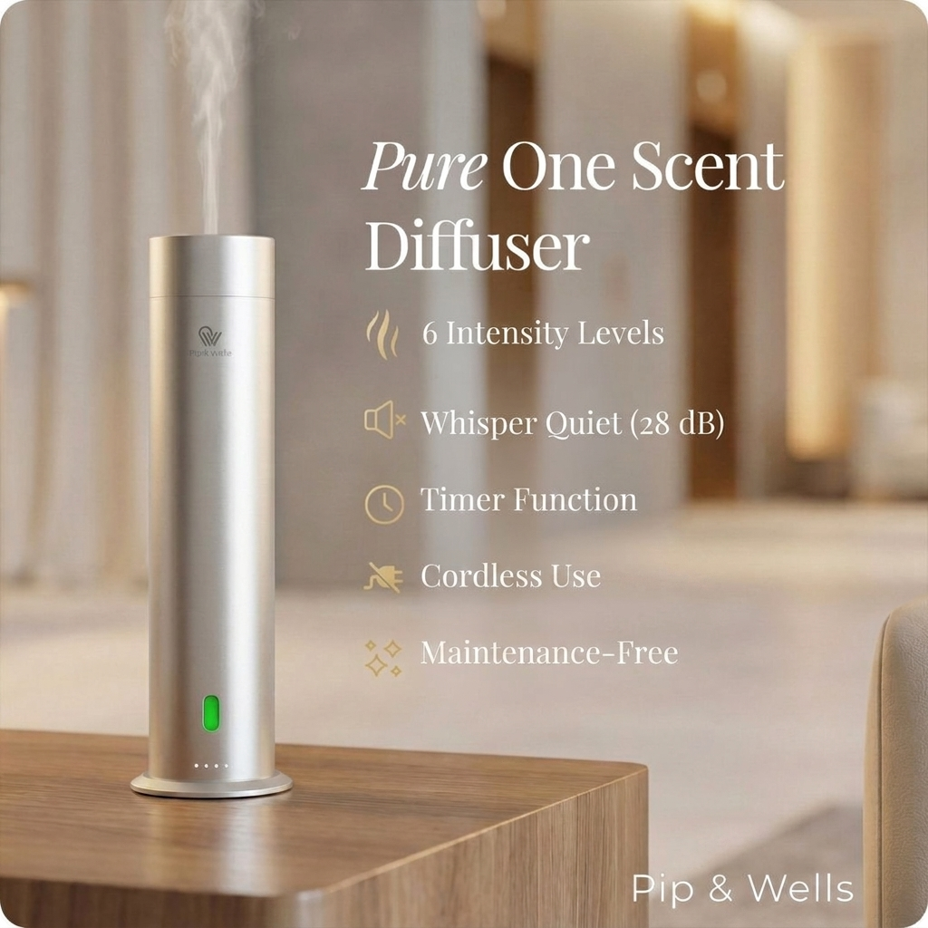 Pure One waterless cold-air diffuser, Brushed Silver, packaging - Pip & Wells